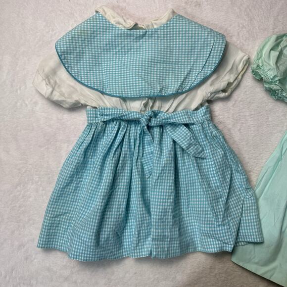 Vtg Baby Girls Dress 3-6 Months Blue Lace Lot Pinafore Gingham Collared 60s - Picture 3 of 7